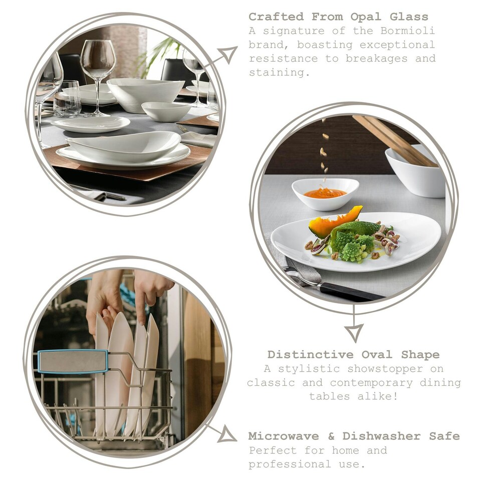 image 1 of Bormioli Rocco Prometeo Oval Glass Steak Plates - 32cm - White - Pack of 6 White