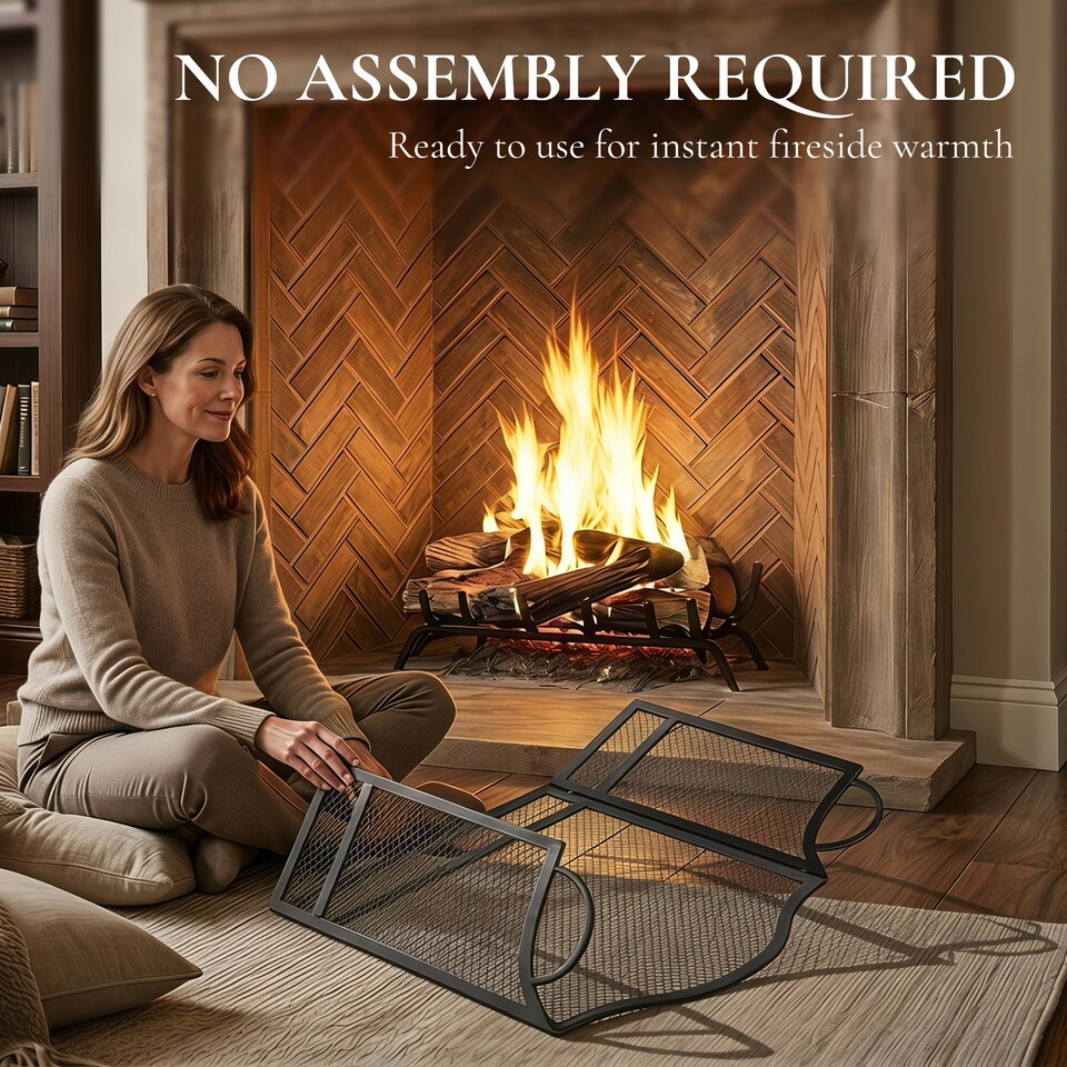 image 1 of HOMCOM Floral 3-Panel Folding Fireplace Screen for Protection, Black