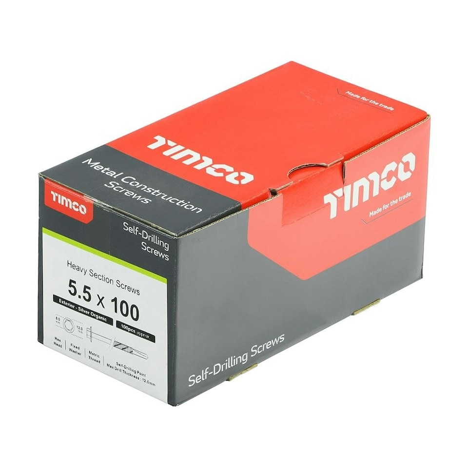 image 1 of Timco - Metal Construction Heavy Section Screws - Hex - Self-Drilling - Exterior - Silver Organic (Size 5.5 x 100 - 100 Pieces)