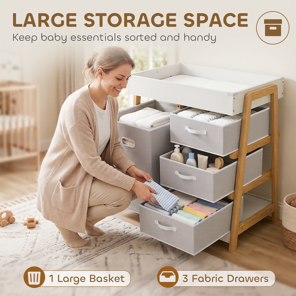 image 1 of AIYAPLAY Baby Changing Table with 3 Drawers, Basket, Waterproof Pad