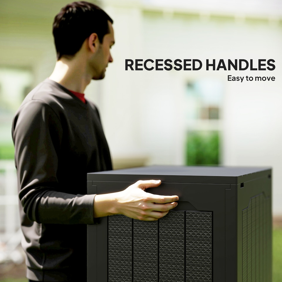 image 1 of Outsunny 93L Plastic Garden Storage Box, Outdoor Storage Box with Handles, Waterproof Outdoor Storage Container for Garden Tools and Accessories, Black