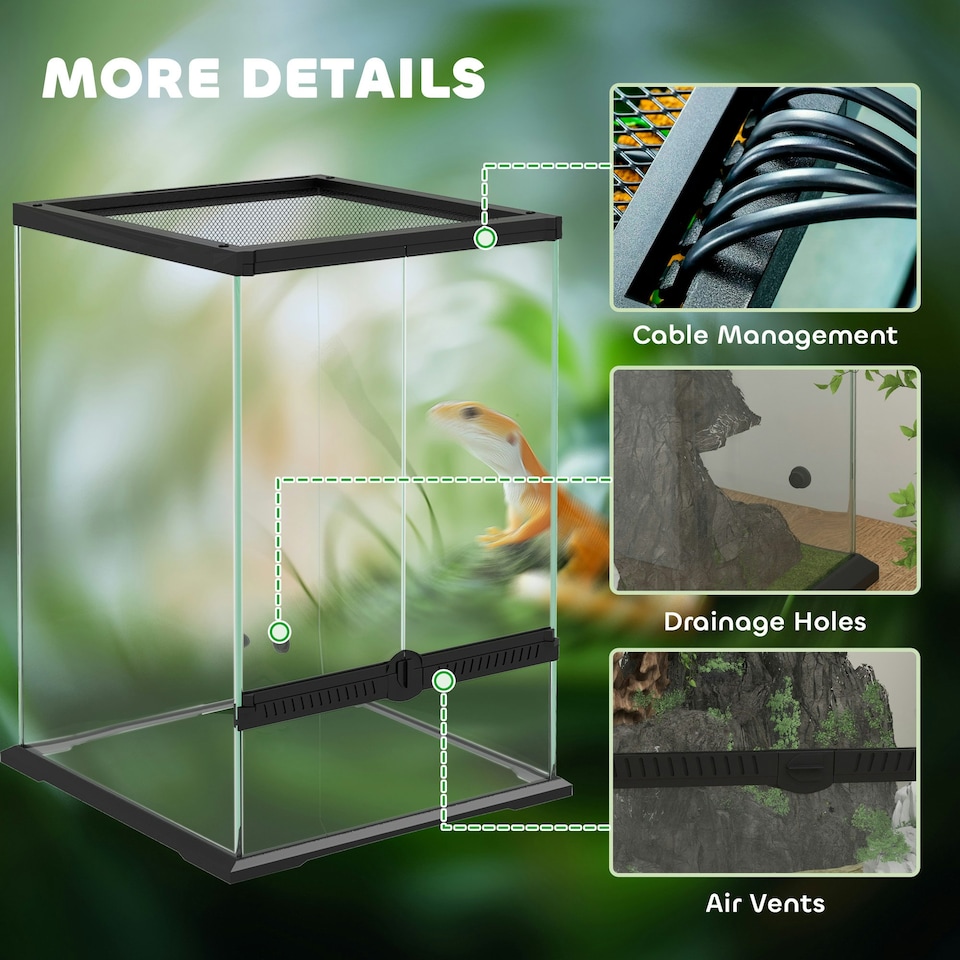 image 1 of PawHut Glass Reptile Terrarium, 40L Vivarium for Lizards, Frogs, Snakes, Turtles