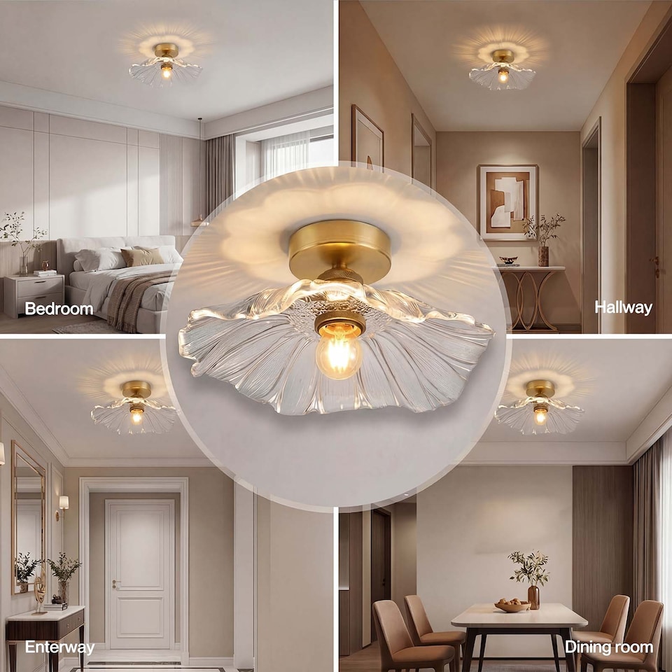 image 1 of Emitto Ceiling Light Flower Clear Glass Fixture Chandelier Flush Mount 2 PCS