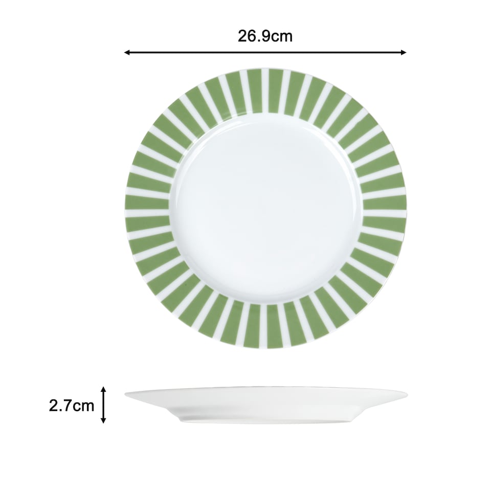 image 1 of 24pc Green Split Stripe Dinner Set