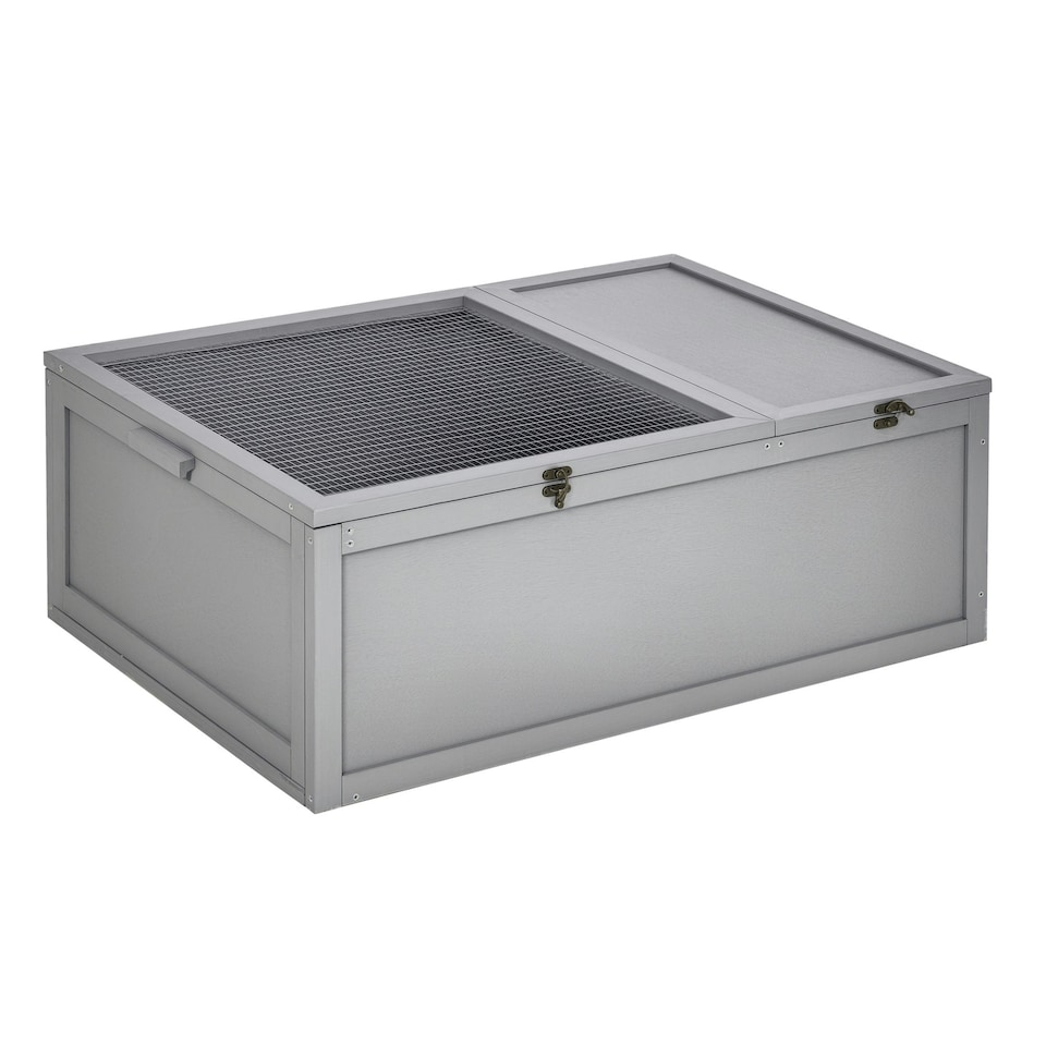 image 1 of PawHut 94 cm Wooden Tortoise House Turtle Habitat Small Reptile Cage Grey