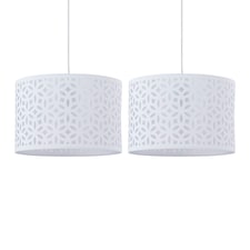 First Choice Lighting Set of 2 White Laser Cut 33cm Pendant Lightshades White