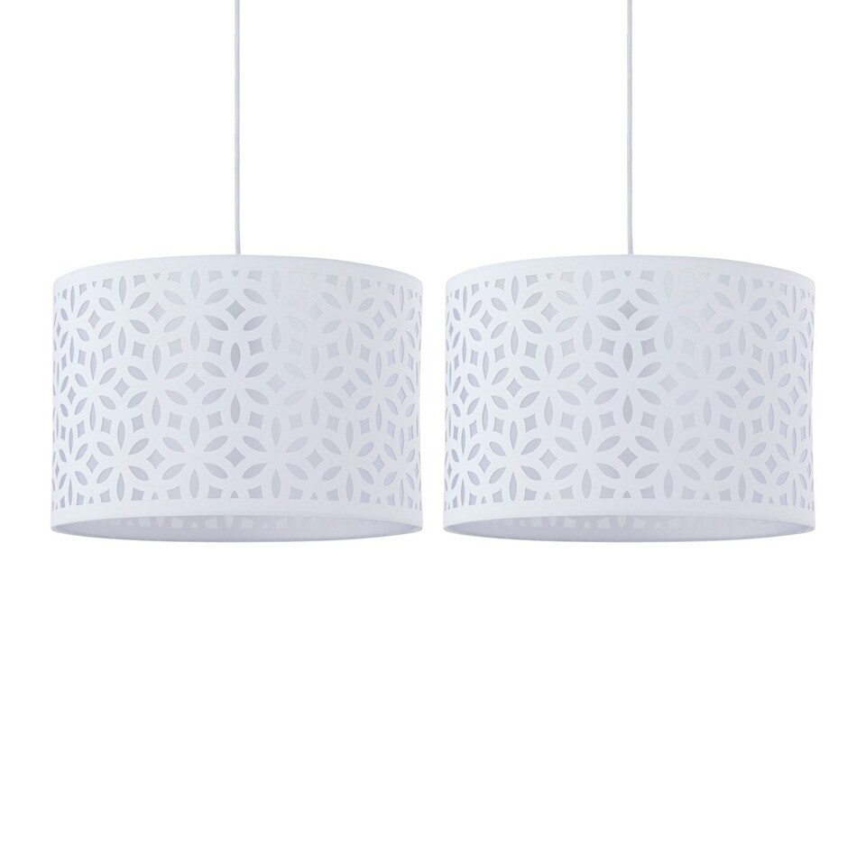 image 1 of First Choice Lighting Set of 2 White Laser Cut 33cm Pendant Lightshades White