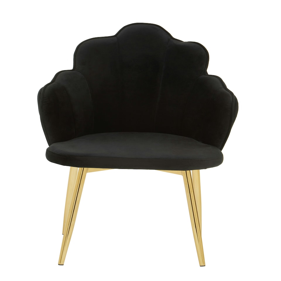 image 1 of Interiors by Premier Black Velvet Dining Chair, Durable & Adjustable Velvet Office Chair, Backrest Accent Chair with Gold Legs