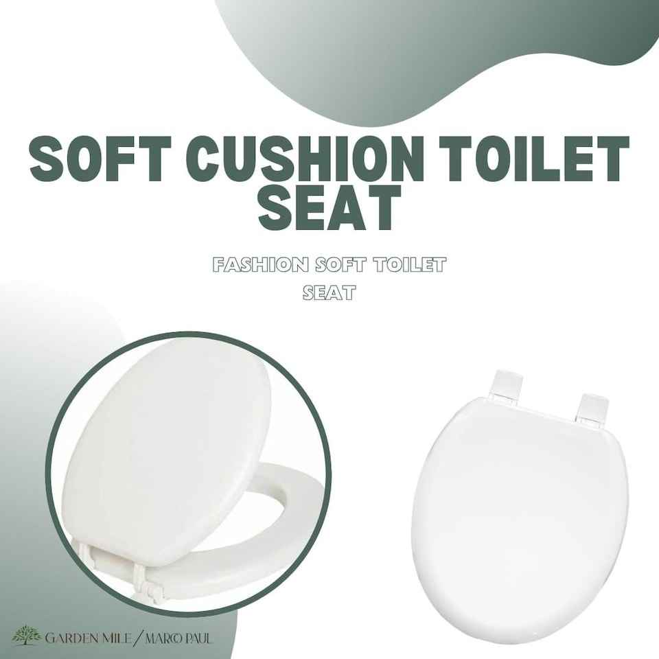 image 1 of Marco Paul White Toilet Seat Soft Padded Wooden Soft Close 18"