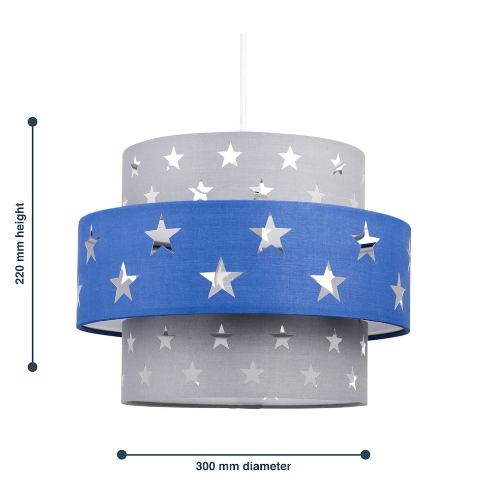 image 1 of Navy Blue and Grey Star Two Tier Light Shade | Grey | Blue | Large | 1