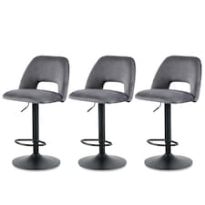 SONARA Set of 3 Adjustable Velvet Upholstered Breakfast Bar Stools | Grey