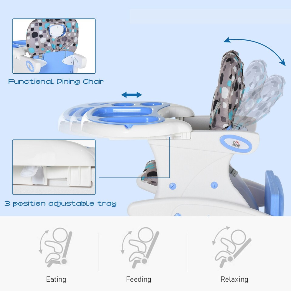 image 1 of HOMCOM 2-in-1 Convertible Baby High Chair Booster Seat w/ Removable Tray Blue