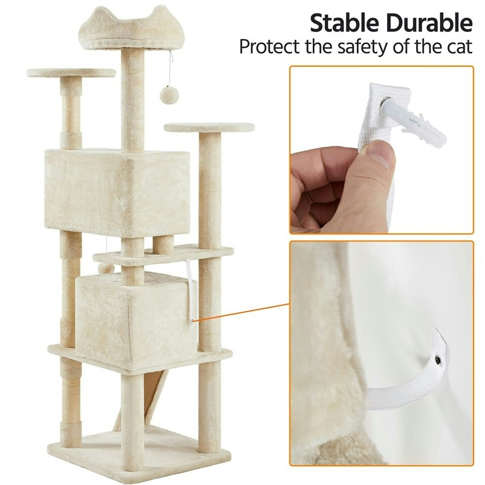image 1 of Yaheetech 177 cm Cat Tree Tower with Condos and Scratching Posts Beige
