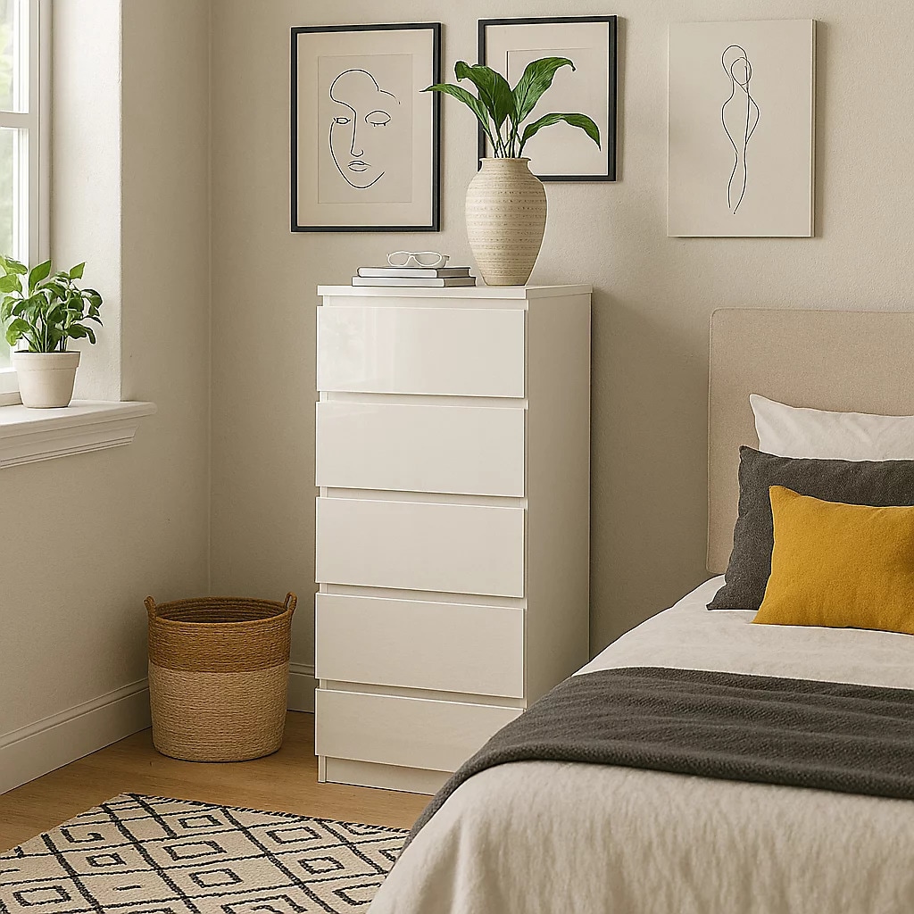 Fairfield Minimalist Large and Tall Chest of Drawers 5 Draw In Matt White White White 1