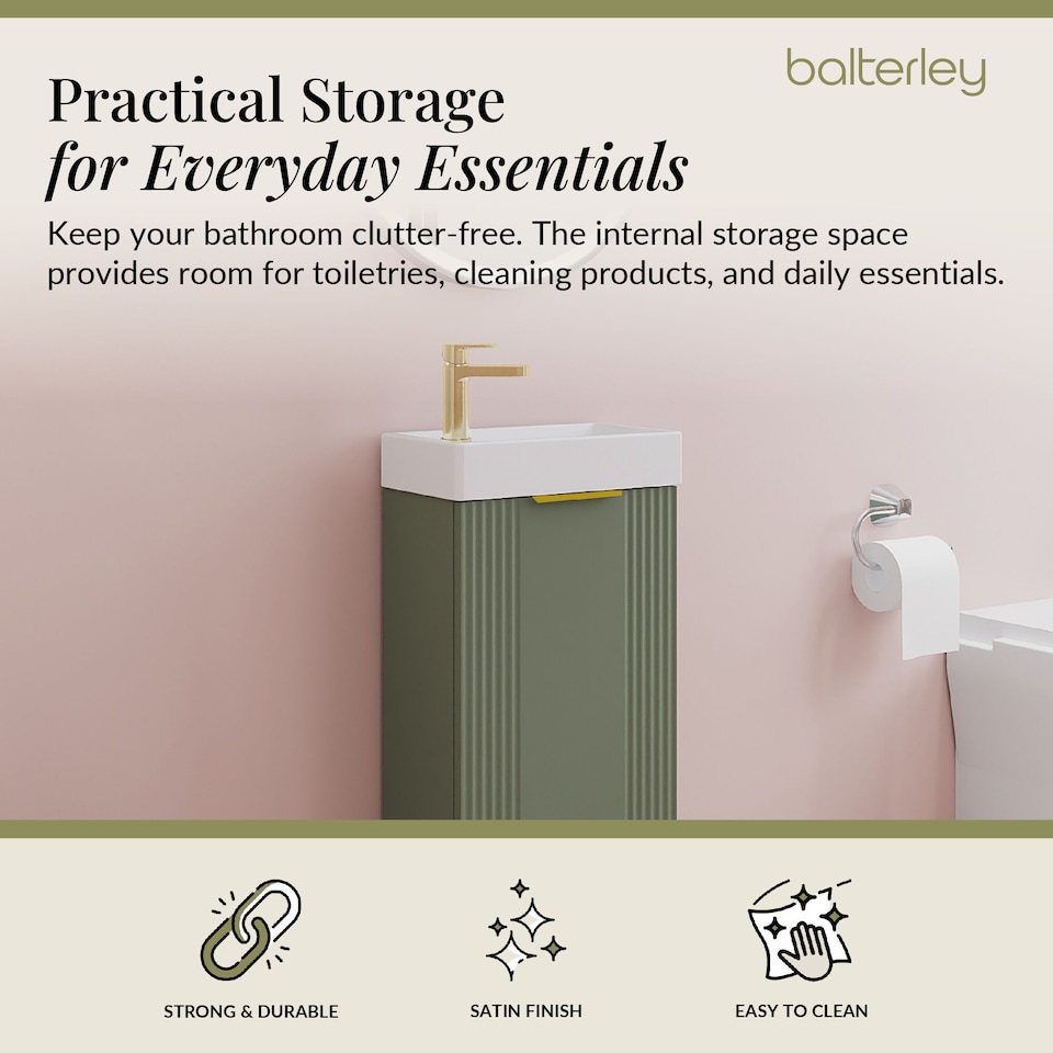 image 1 of Green 400mm Floor Standing Vanity Unit with Brushed Brass Handle | Green | Satin Green | 1