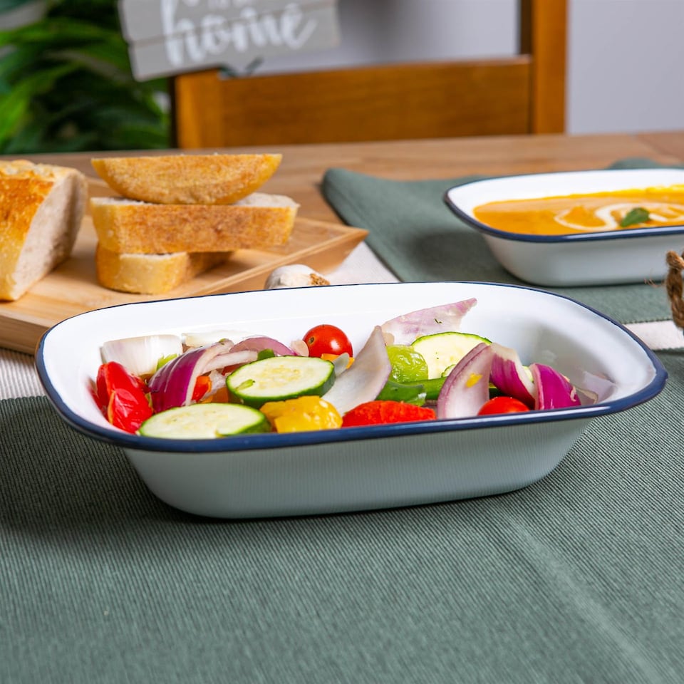 image 1 of Argon Tableware White Enamel Pie Dish - 25.5cm - Navy