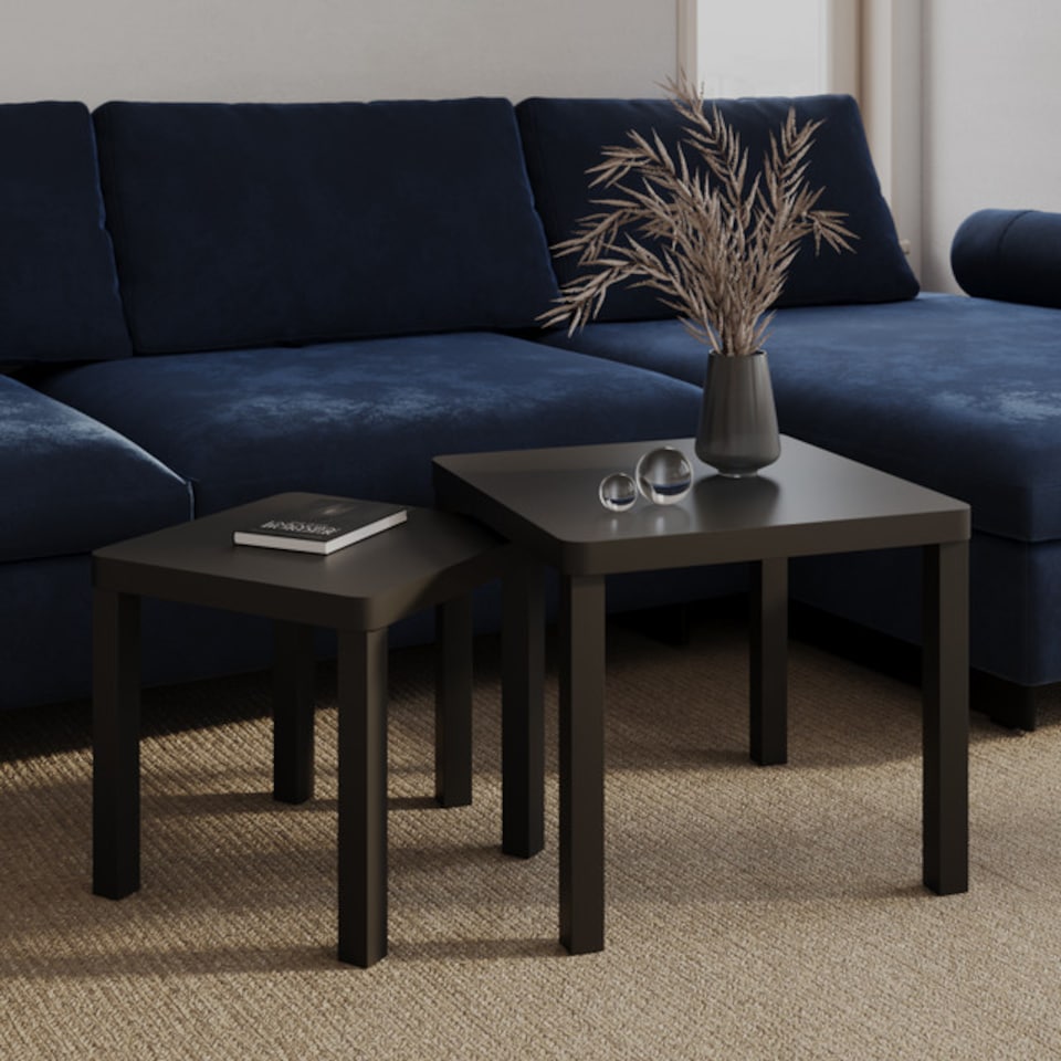 image 1 of URBNLIVING Square Wooden Nesting Stacking Tables Set Of 2 | Multi | Black | 2