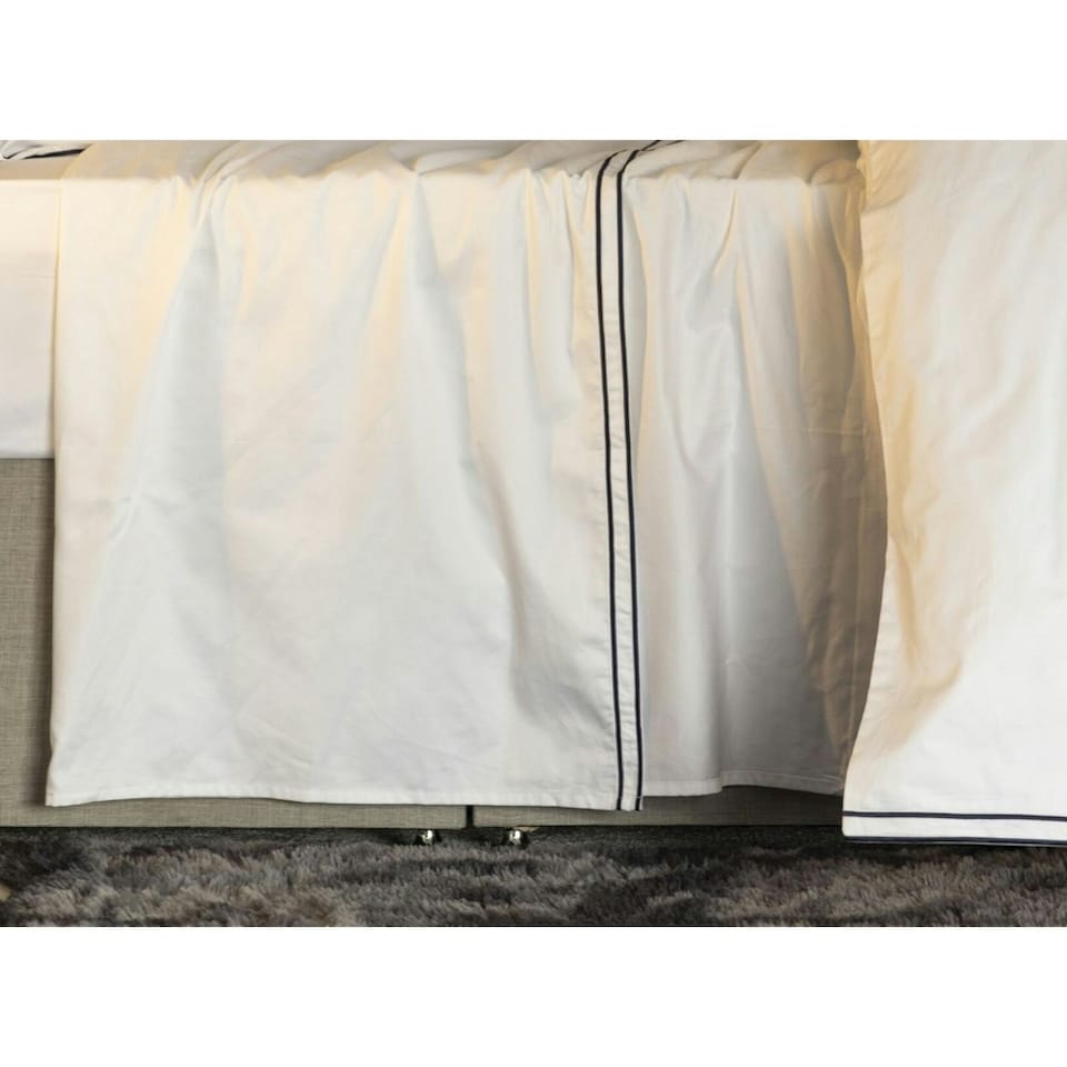 image 1 of Belledorm Savoy Embroidered Detail Flat Sheet - Navy - Single Blue | Navy | Single