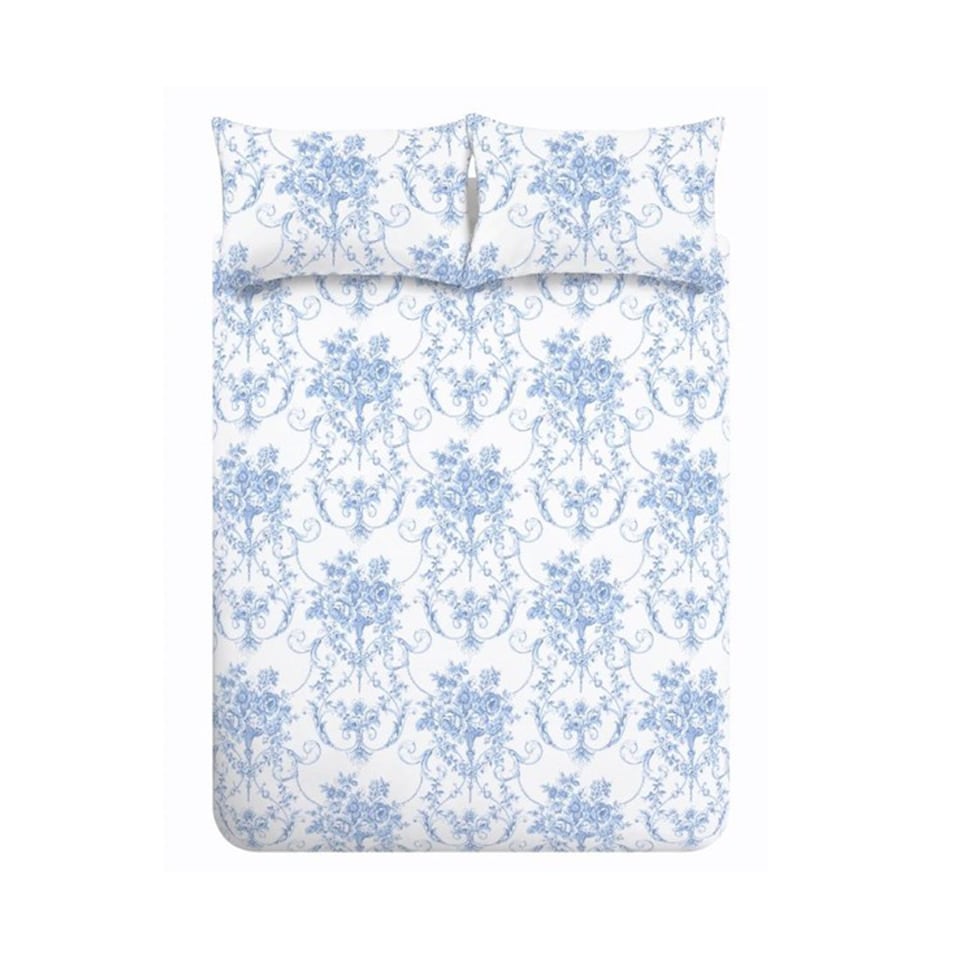 image 1 of Catherine Lansfield Antoinette Damask Reversible Duvet Cover Set | Blue | Double