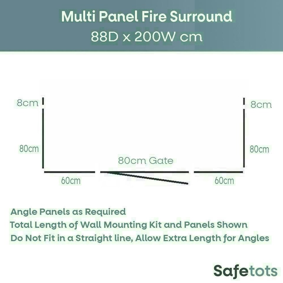 image 1 of Safetots Wooden Multi Panel Fire Surround, 88cm Deep x 200cm Wide, Natural Wood, 76cm Tall, Baby and Toddler Fire Guard, Safety Barrier for Fireplaces