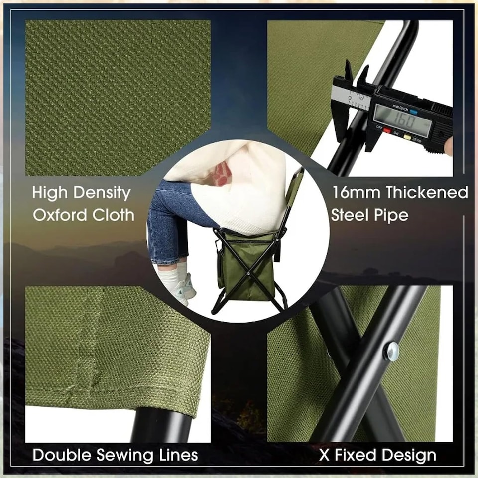 image 1 of 2X Folding Camping Chair Lightweight Foldable Fishing Chairs Portable Camping Chair Cooler Bag Outdoor Backrest Stool