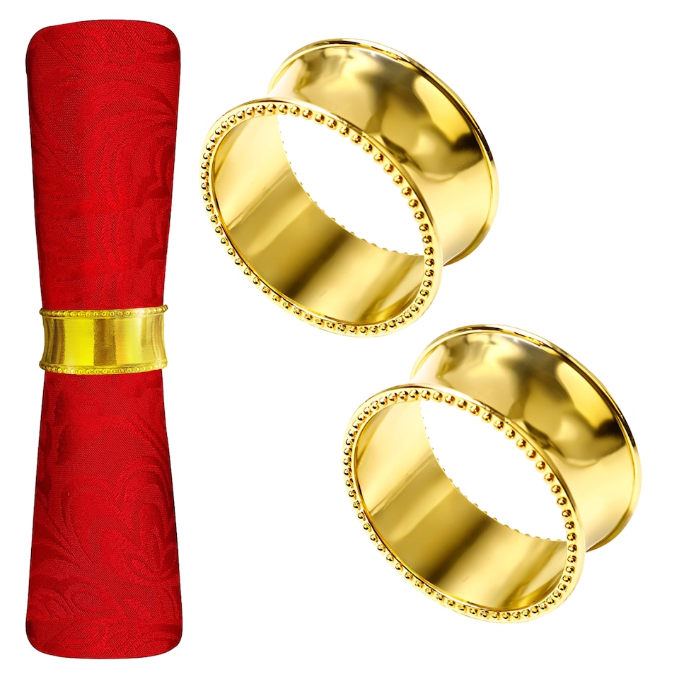 image 1 of 1pc Beaded Rim Napkin Rings, Hammered Design Napkin Buckles
