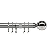 35mm Fixed Length Metal Curtain Pole Set Chrome Ball Finial 300cm Silver | Silver