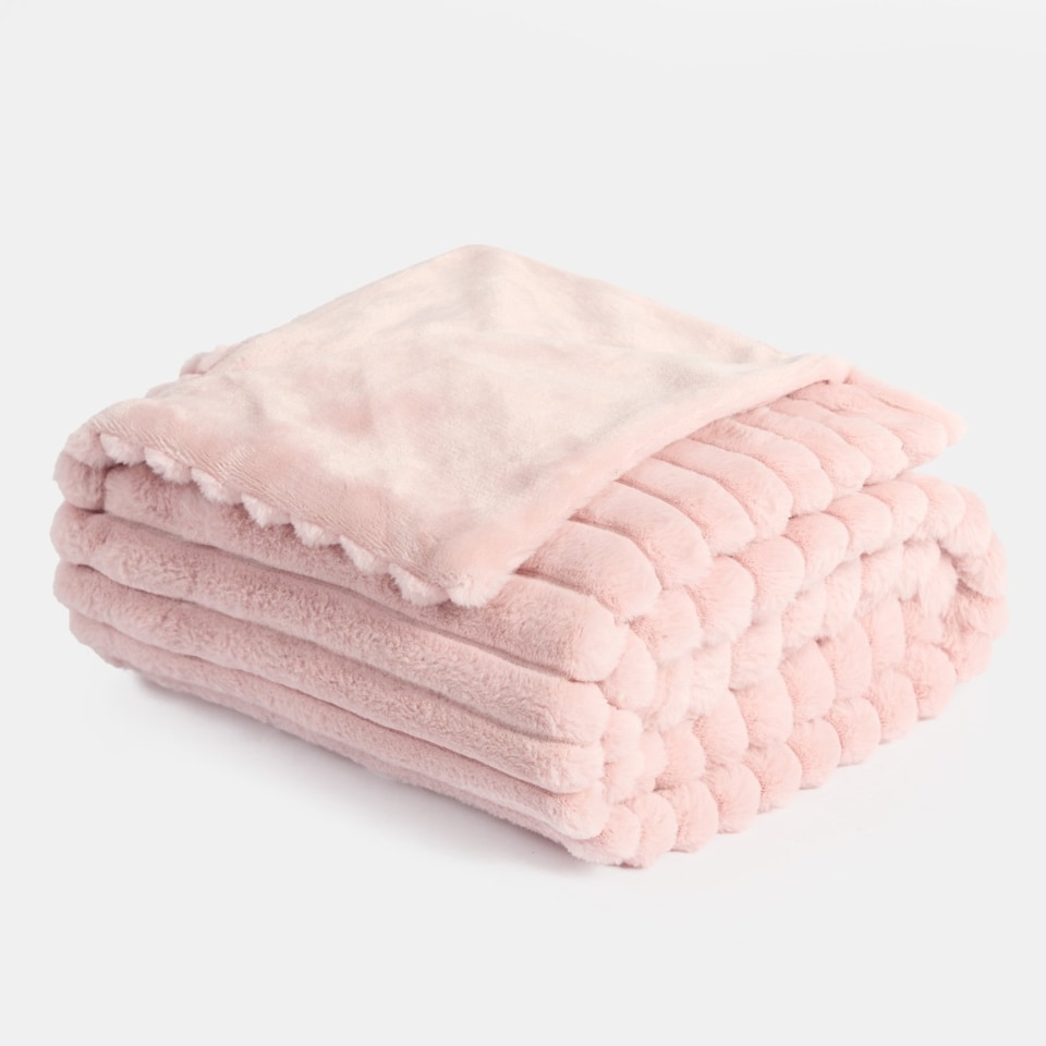 image 1 of OHS Faux Fur Ribbed Fleece Throw Blanket Winter Warm Supersoft