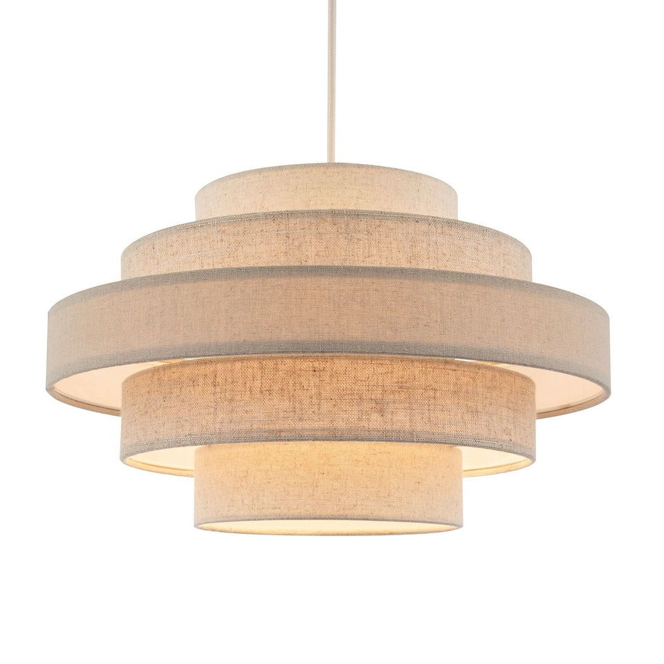 image 1 of Five Tier Pendant Lighting Shade with Natural Oatmeal and Beige Linen | Cream | Beige | 1