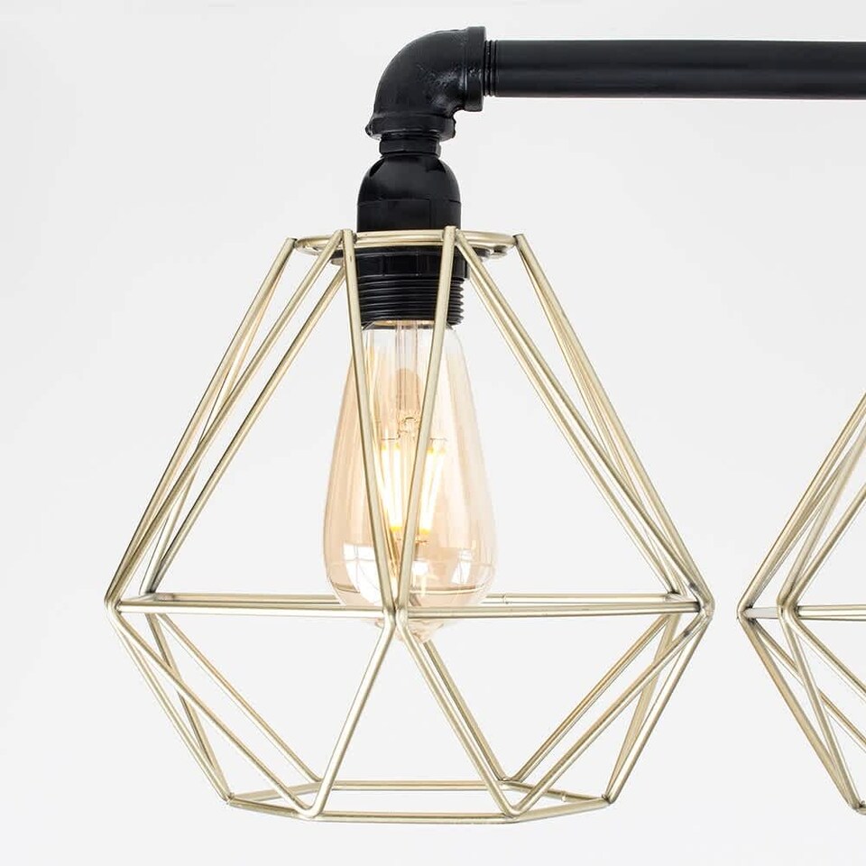 image 1 of ValueLights Industrial 5 Way Satin Black Pipework Ceiling Light With Gold Cage Shades | Black