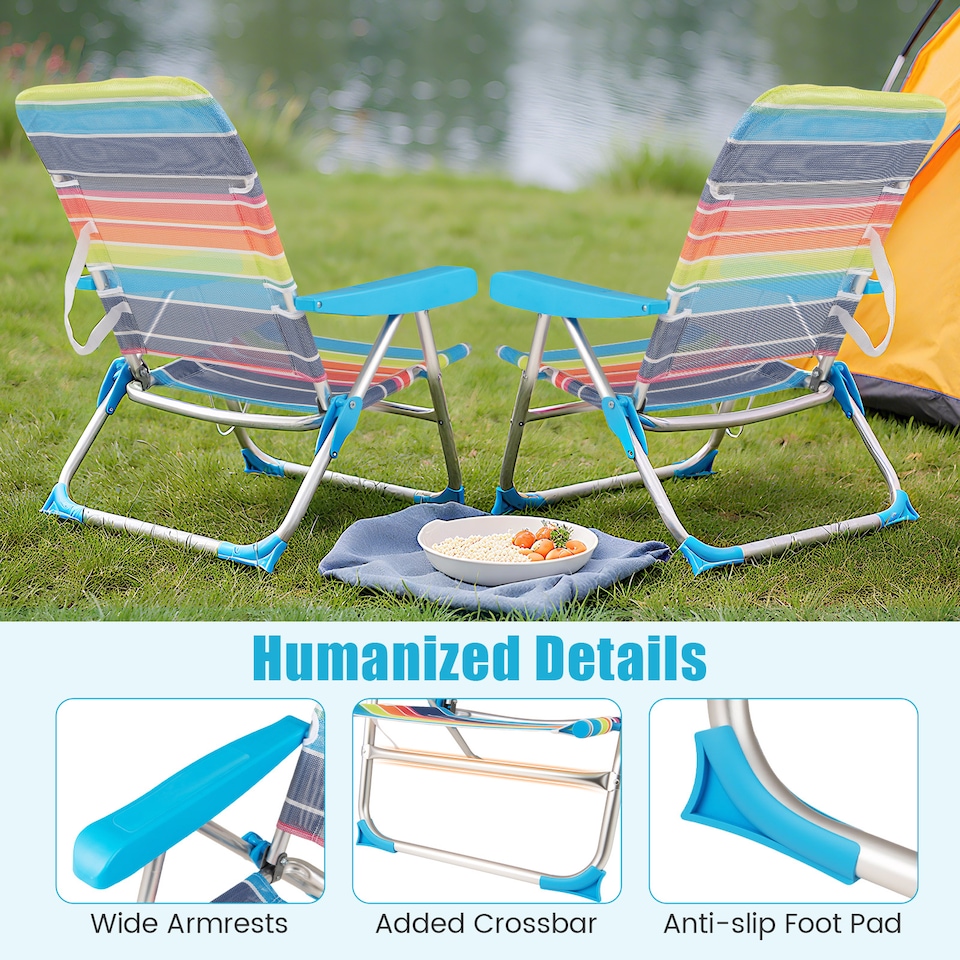 image 1 of COSTWAY 2 Pack Beach Chair for Adults Foldable 4 Position Reclining Picnic Chair