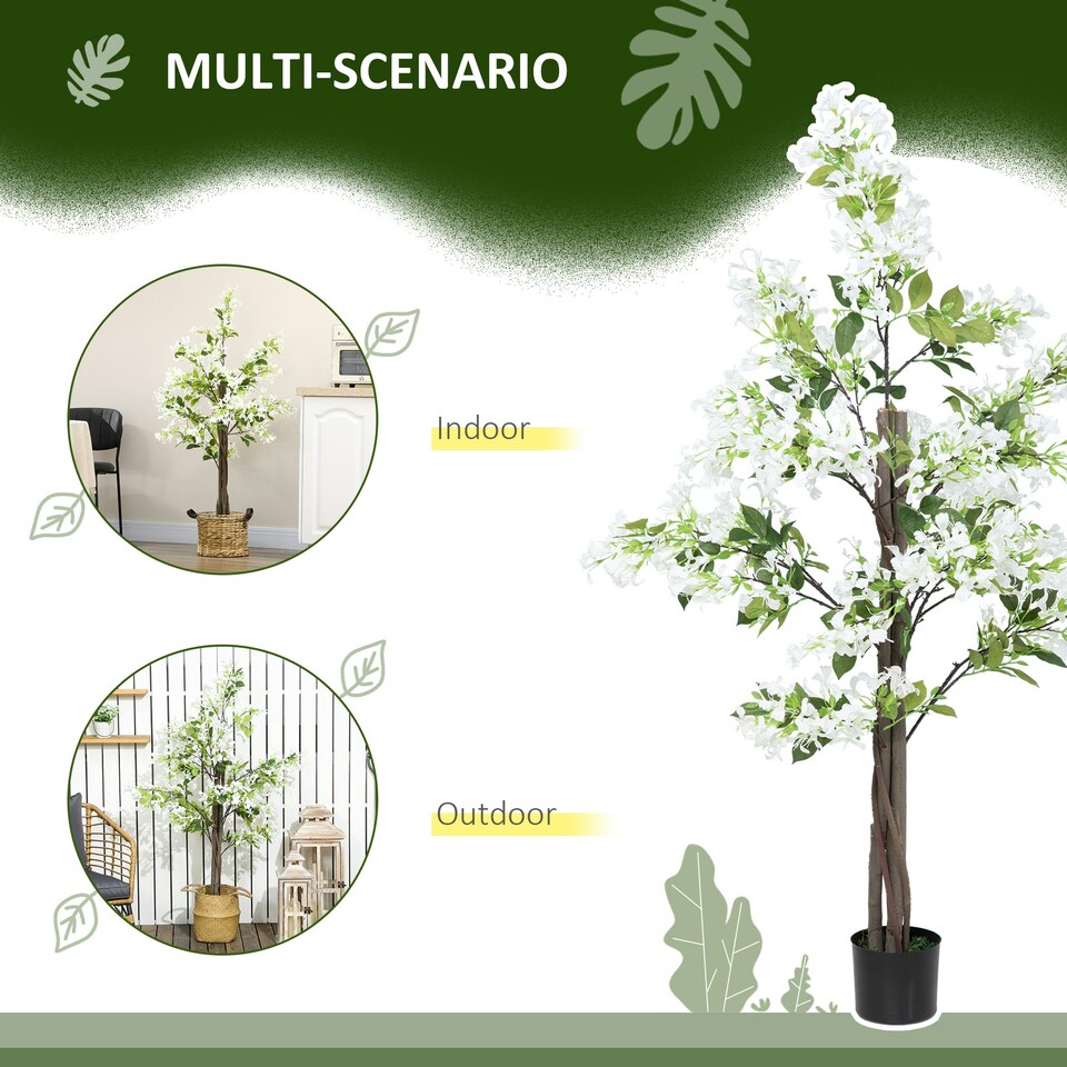 image 1 of HOMCOM Potted Artificial Plants Honeysuckle Flower for Indoor , White