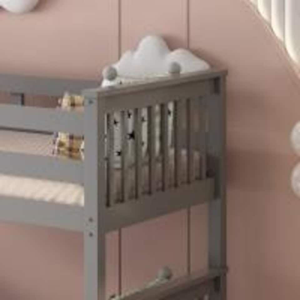 image 1 of Grey Bunkbed with 2 Mattresses 3ft Single & 4ft6 Double Trio Bunkbed, Wooden Children Bedroom Furniture