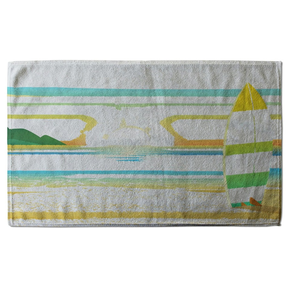 image 1 of Surf Board On Beach (Kitchen Towel)