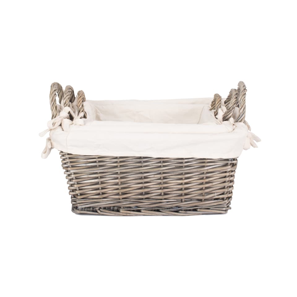 image 1 of Set of 3 Antique Wash Wicker Handled Lined Storage Basket | White | White | Not provided