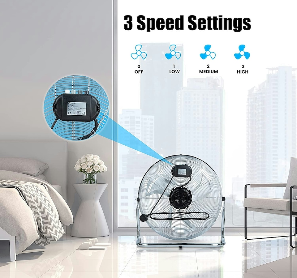 image 1 of PureMate 14-Inch High-Velocity Chrome Floor Fan