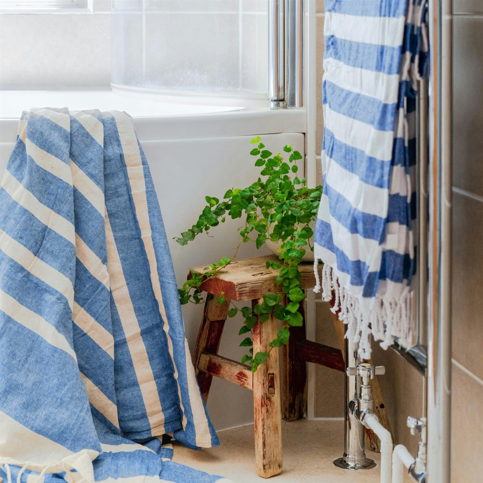 image 1 of Nicola Spring Turkish Soft Lightweight 100% Cotton Bath Towel - 170 x 90cm - Navy Stripe - Bath Towel Beach Towel Bath Sheet Beach Blanket Blue