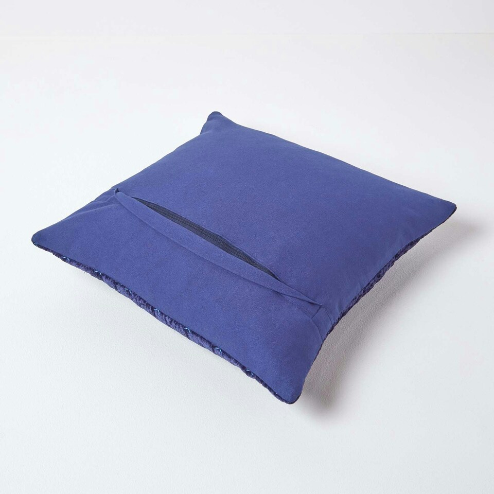 image 1 of Homescapes Navy Blue Crushed Velvet Cushion Cover - 55 x 55 cm Blue