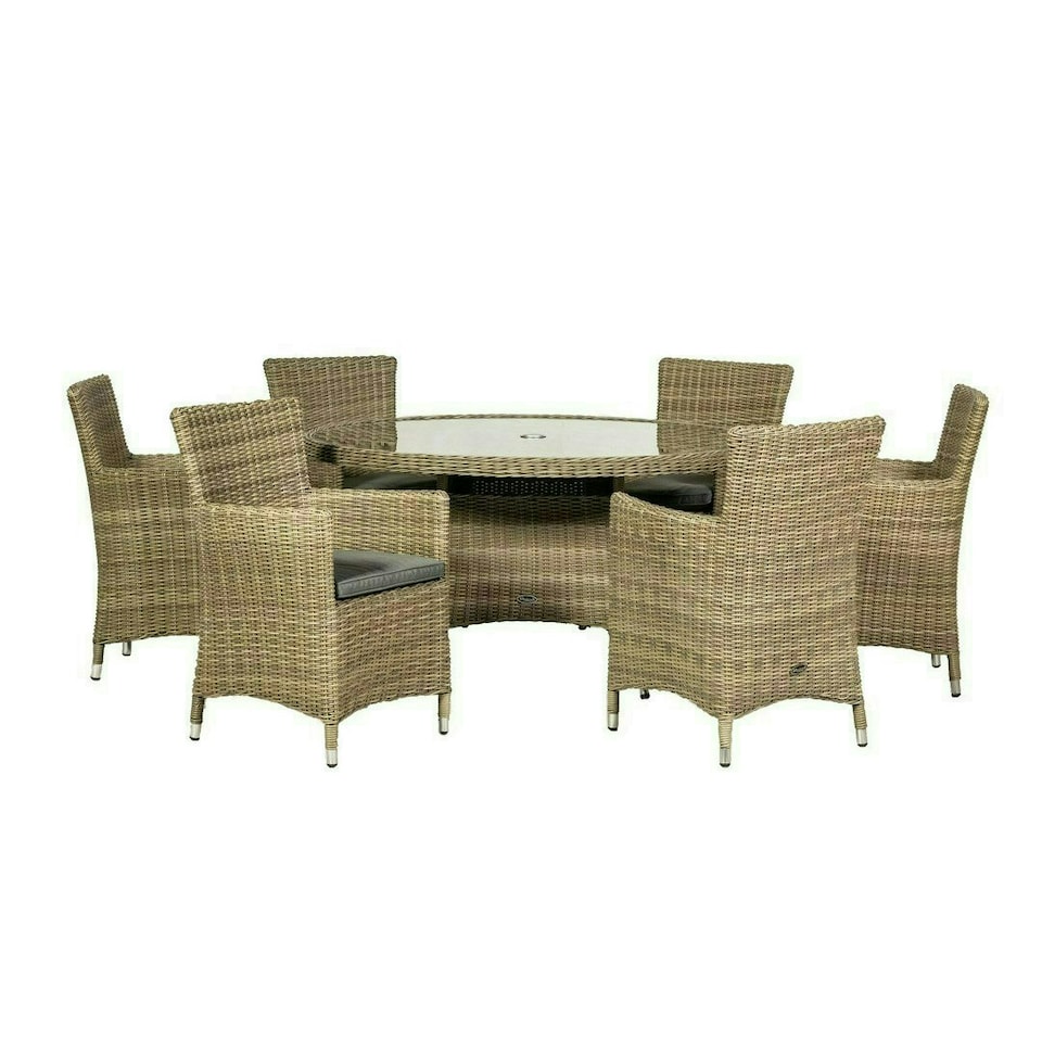 image 1 of Wentworth 6 Seater Round Carver Dining Set - Synthetic Rattan - H74 x W140 x L140 cm - Beige