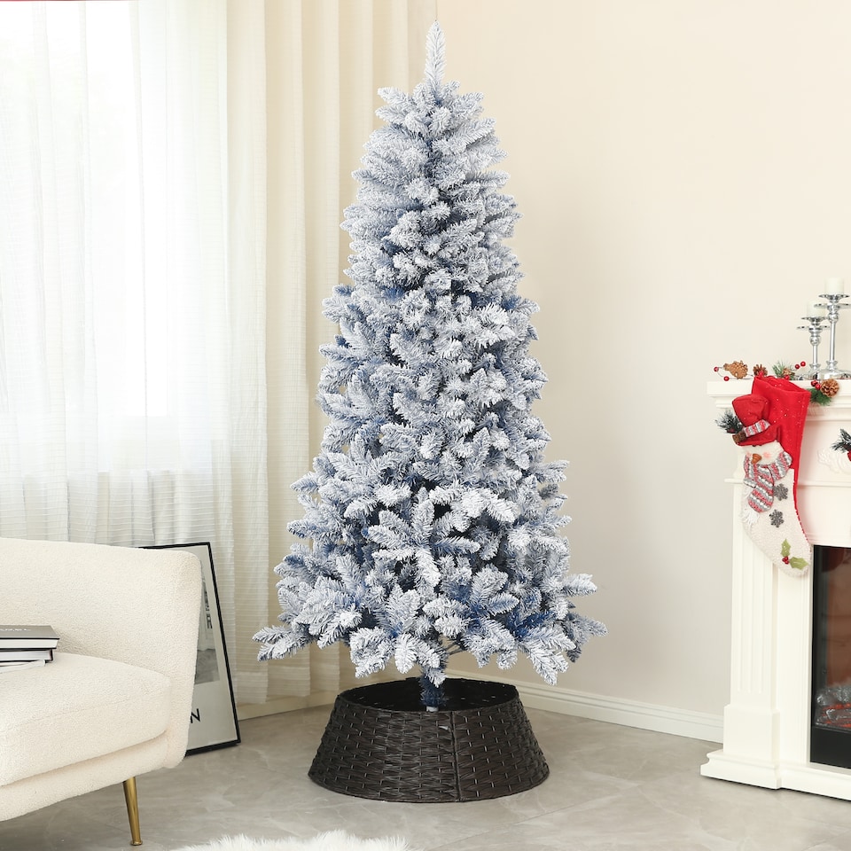 image 1 of HOMCOM 6ft Flocked Artificial Christmas Tree with 700 Snow Frosted Tips, Metal Stand, Snowy Hinged mas Tree, Blue