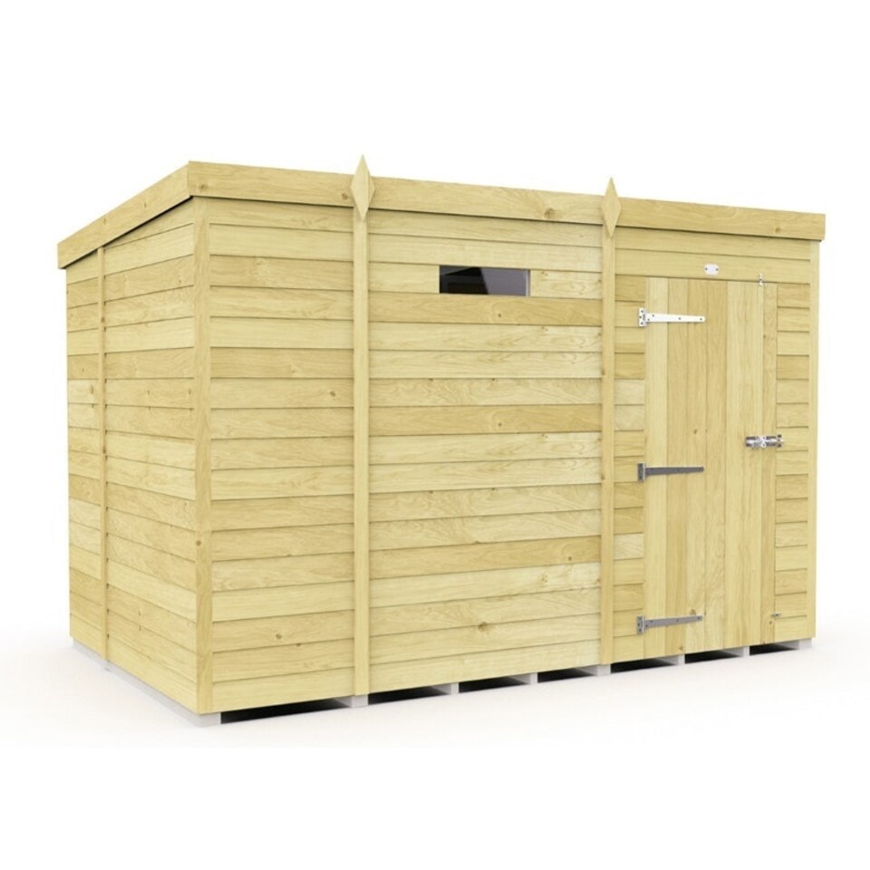 image 1 of 9 x 6 Feet Pent Security Shed - Single Door - Wood - L178 x W276 x H201 cm Brown