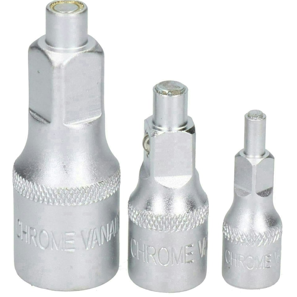 image 1 of 3pc Magnetic Bits Socket Set Driver For Nuts + Bolts Mixed 1/4" 3/8" 1/2" Drive