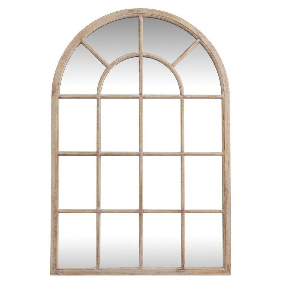 image 1 of Washed Wood Arched Window Mirror - Glass - L2 x W135 x H90 cm - Brown