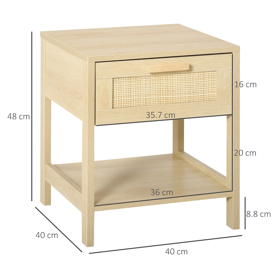 image 1 of HOMCOM Nightstand with Rattan Drawer and Storage Shelf, Bedside End Table for Bedroom, Living Room