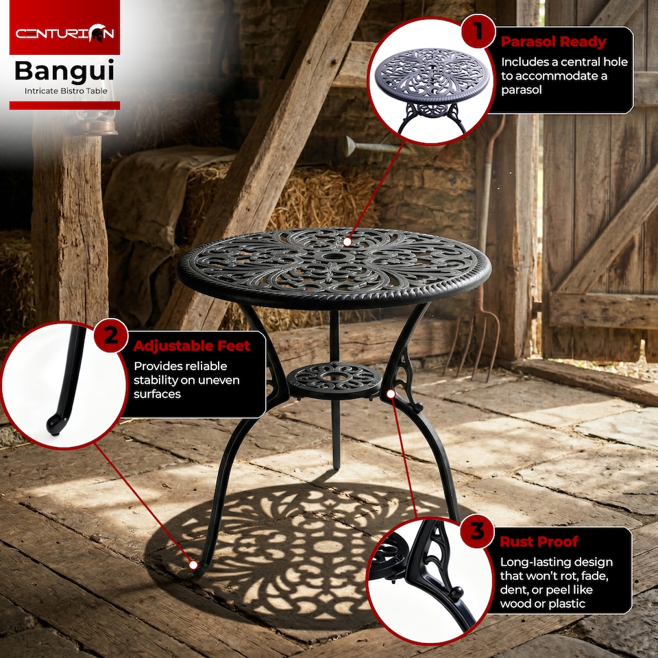 image 1 of Centurion Supports BANGUI Black Garden and Patio Cast Aluminium Bistro Table | Black | Black