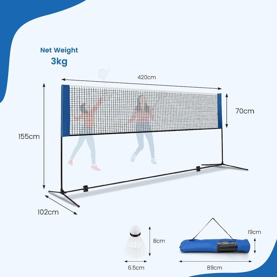 image 1 of COSTWAY Portable Badminton Net Height Adjustable Tennis Net w/ Poles