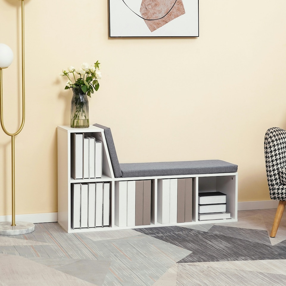 image 1 of HOMCOM 2 Tier Bookcase w/ Removable Cushions Storage Cabinet for Living Room