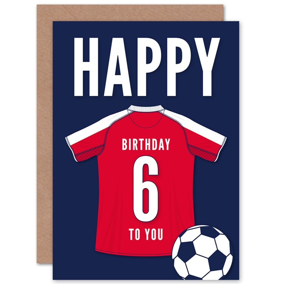 image 1 of Football Strip Kit White Red Top On Age 6 Year Old Child Kids 6th Birthday Card