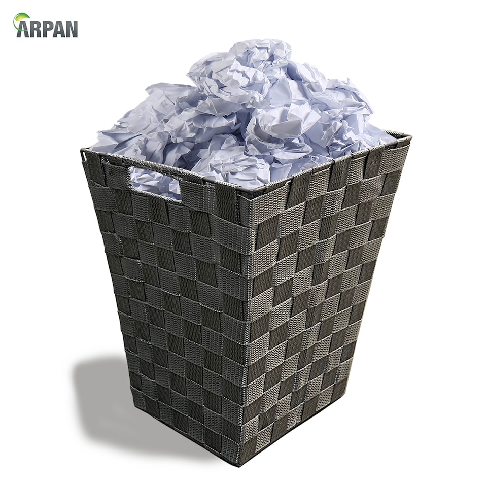 image 1 of Grey Nylon Plastic Waste Paper Bin – Strong Square Storage Basket Wastebasket for Home, Office & Hotels – Versatile Rubbish & Garbage Bin