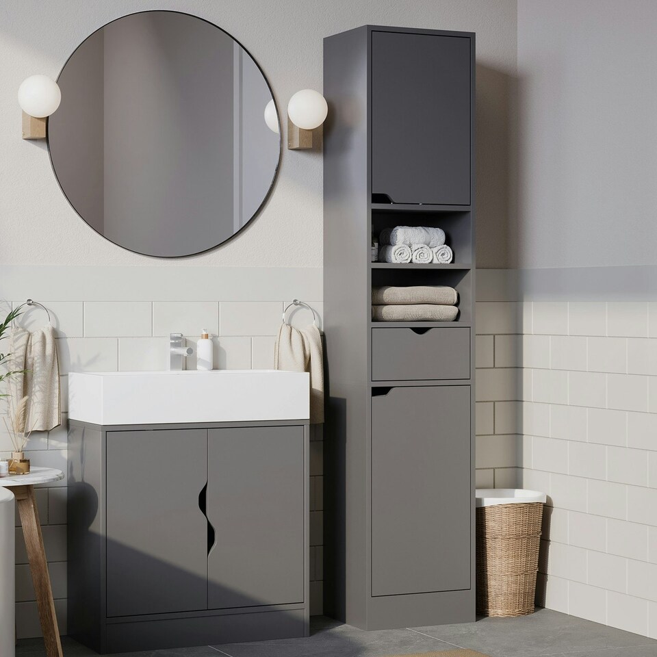 image 1 of 2 Door 1 Drawer Bathroom Cabinet Brown | Oak / Oak